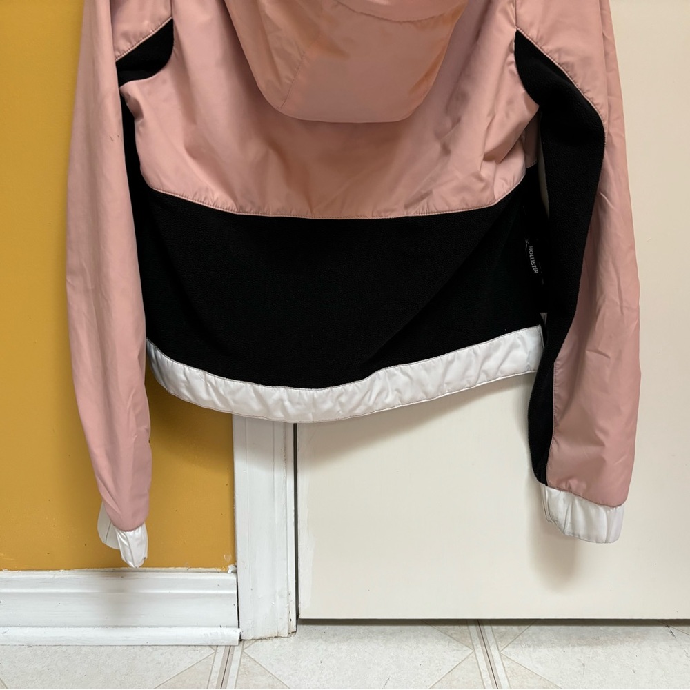 HOLLISTER XS pink/black/white Windbreaker 1/4 Zip Fleece Lined Hoodie - Picture 7 of 11